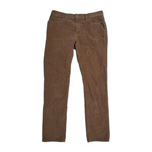 J Crew Men's 33X32 Corduroy Pants Flat Front Straight Leg Brown Khaki Flex Slim